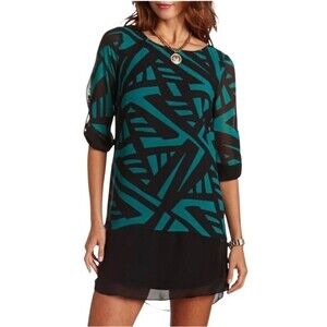 Black and green geometric print shift dress size large